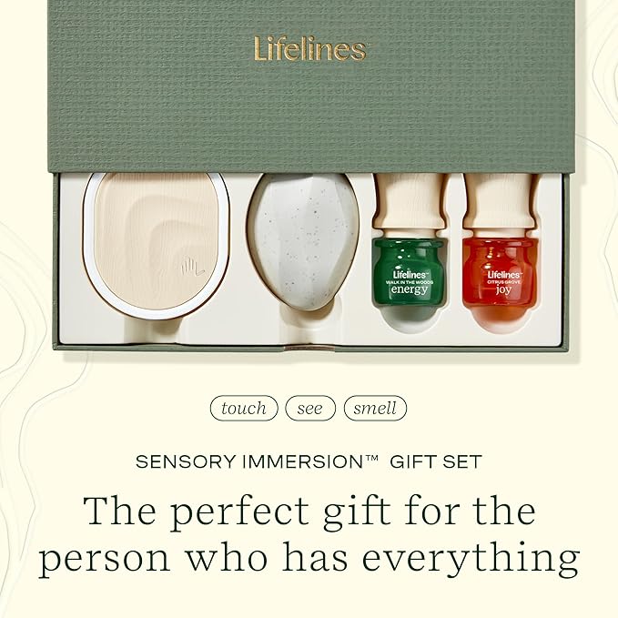 Lifelines Sensory Immersion Gift Set - Includes Everyday Aromatherapy Diffuser, Fidget Grounding Stone & 2 Essential Oil Blends - Unique Sensory Gifts for Women & Men