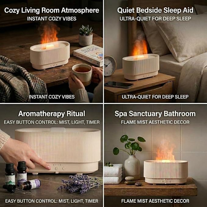8 Colour Aromatherapy Diffuser, Essential Oil Diffusers for Home, Desk Humidifier, Flame Diffuser, Ultrasonic Diffuser, Aroma Diffuser for Home, Fire Diffuser 300ml