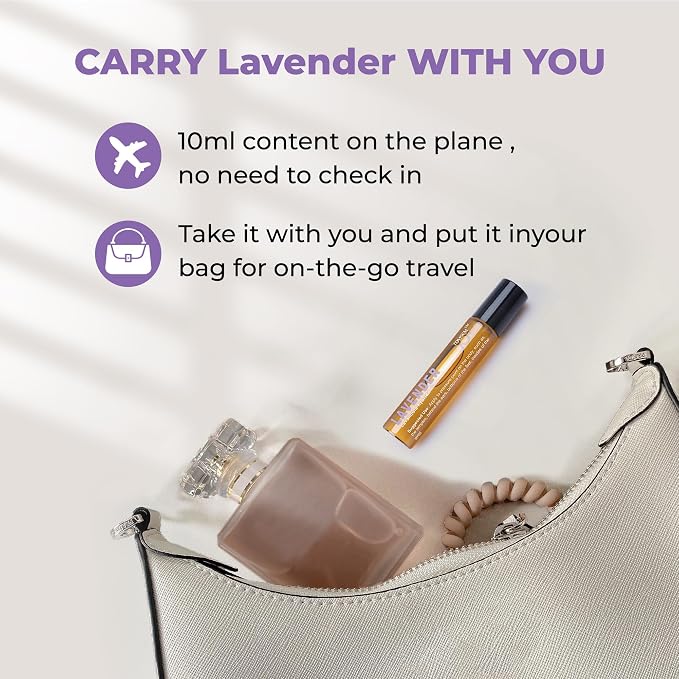 French Lavender Essential Oil Roll On, Pure Lavender Rollerball with Carrier Oils, Aromatherapy Roll On for Daily Relaxation, Easy Apply on Wrists, Temples & Neck, Travel Size 10ml