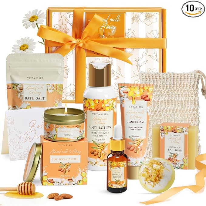 Birthday Gifts for Women, Almond Milk & Honey Relaxing Spa Gift Baskets for Women, Self Care Gifts Home Bath and Body Gifts Set for Mom, Girlfriend, Sister, Female Friends, Coworker