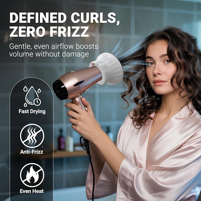 Universal Hair Diffuser for Blow Dryer - Fits All 1.4-2.4 inch Dryers, Professional Ionic Diffuser Attachment for Curly/Wavy Hair, Reduces Frizz & Enhance Curls, Lightweight, Travel-Friendly (White)