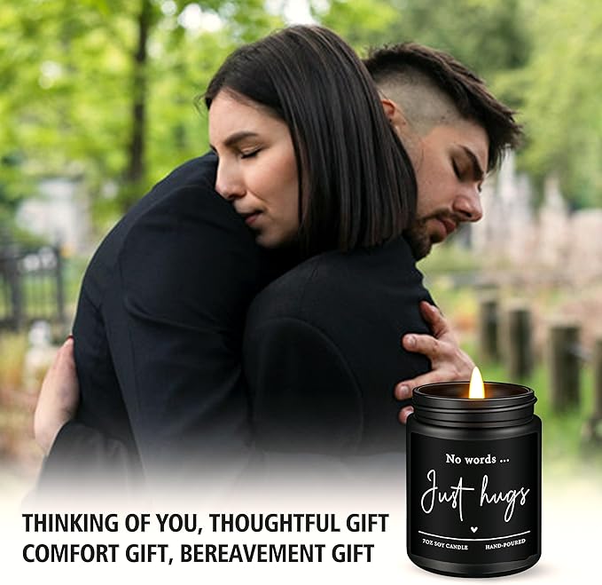 Shqiueos Sympathy Gifts for Loss of Loved One-No Words Just Hugs Lavender Scented Candle, Bereavement Gift Idea, Memorial, Grief, Thinking of You, Get Well, Comfort Condolence Gift (Black)