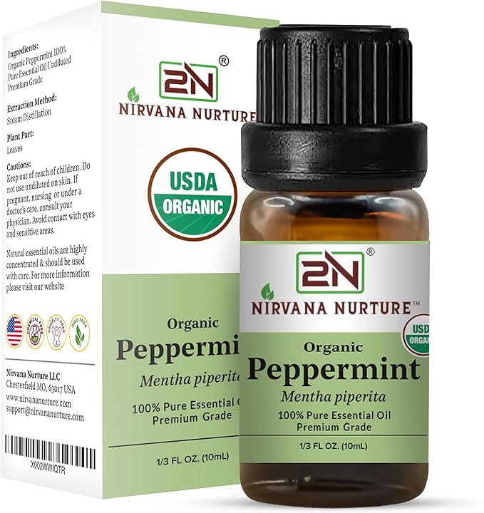 Peppermint Essential Oil, USDA Certified Organic, 100% Pure Undiluted, Aromatherapy Oil for Diffuser, Hair & Skin Care