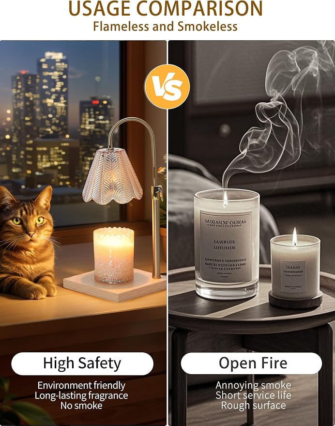 Candle Warmer Lamp with Timer & Dimmer, 2 Bulbs, Height Adjustable, Fit All Size Jar Scented Candles, Safe Aromatherapy Light for Sleep, Work, Yoga, Bedroom, Office, Gift (Amber)