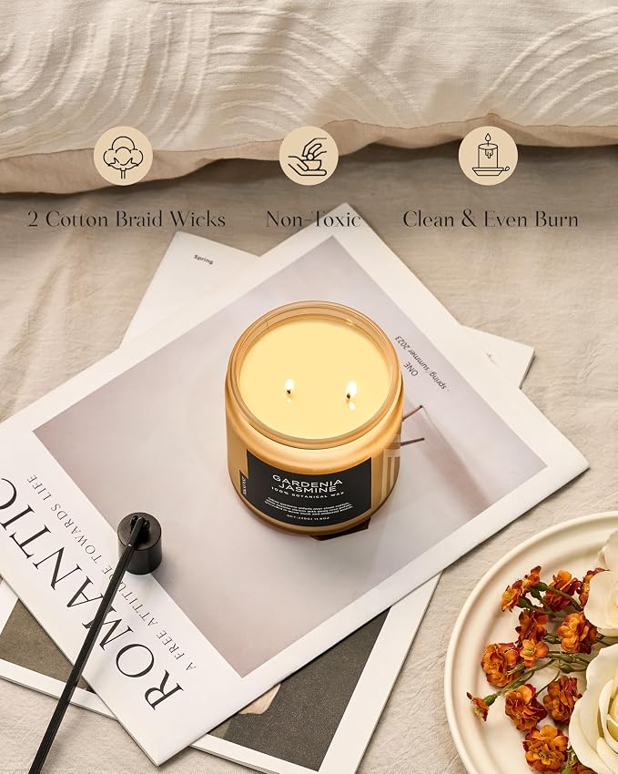 M&SENSE Gardenia Jasmine Scented Candles for Home - 11.6oz Natural Soy Wax, 70-Hour Clean Non Toxic Slow Burn, Floral Scent Aromatherapy Candle for Spa Stress Relief & Housewarming Gifts