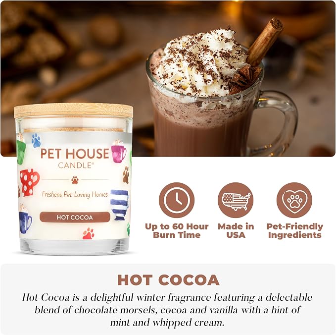 Pet House Pet Odor Candle Plant Based Hot Chocolate Candle Clean Burning, Long Lasting for Home, Hot Cocoa 2 Pack