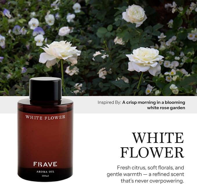 White Flower Hotel Diffuser Oil, 100ml, 3.38 oz Aroma Oil, Scent Inspired by a Morning in a White Rose Garden, Aromatherapy Refill Fragrance for Waterless Cold Air Diffusers, Home, Office, Hotel