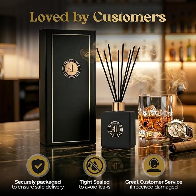 Black Reed Diffusers for Home | Premium Long-Lasting Fragrance Diffuser | Reed Diffuser Sticks in Oil Set | Smells Good in Bathroom & Office | Black, Spice Fragrance Oils Scent (5 oz)