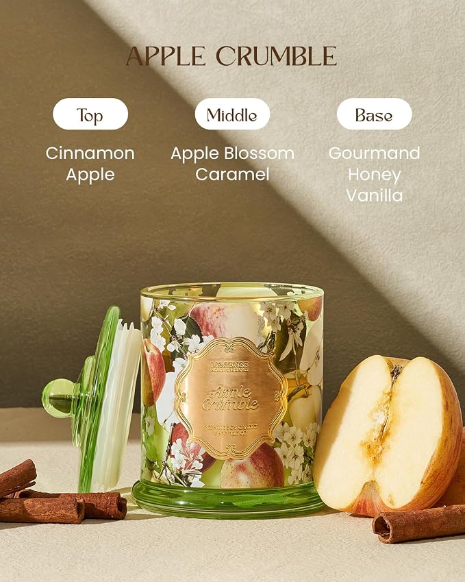 M&SENSE Apple Crumble Scented Candle 12.7oz Fresh 2 Wick | Natural Soy Wax, Non-Toxic, Fresh Cozy Scent, Holiday Housewariming Gift, 75 Hours Burning