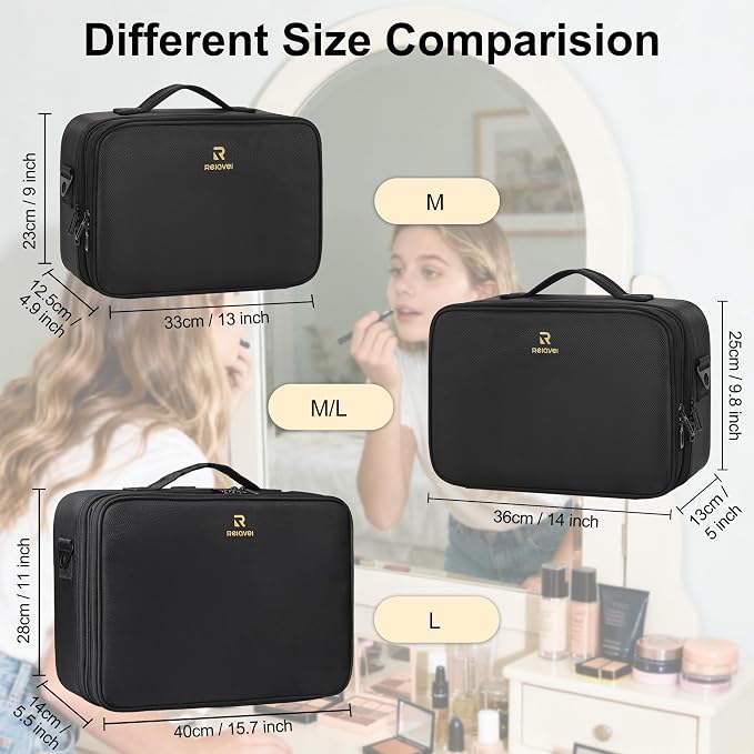 Relavel Travel Makeup Train Case Cosmetic Case Organizer Portable Artist Storage Bag with Adjustable Dividers for Cosmetics Makeup Brushes Toiletry Jewelry Digital Accessories
