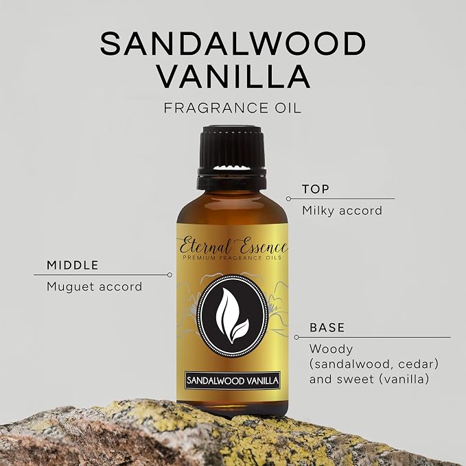 Eternal Essence Oils Sandalwood Vanilla 30ml Premium Fragrance Oil - for Candle, Soap Making, Aromatherapy, Diffusers, Home Care, & Humidifiers