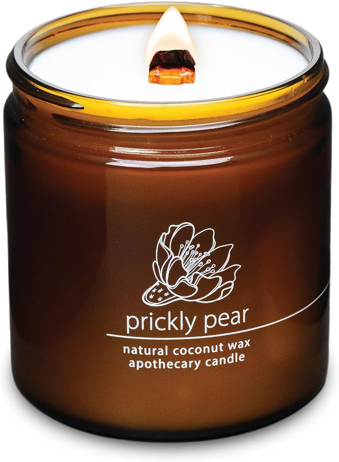Hemlock Park Desert Prickly Pear Apothecary Scented Candle | Crackling Wood Wick, Botanical Fragrance & Coconut Apricot Wax | Up to 80 Hour Burn Time | 16 oz | Made in USA