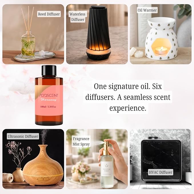 Harmony Fragrance Oil 100ml for Diffuser, Soothing Floral and Citrus Aroma for Bedroom Living Office Spa, Layered Notes of Orange Flower, Jasmine, Rose & Patchouli for Warm Peaceful Ambiance