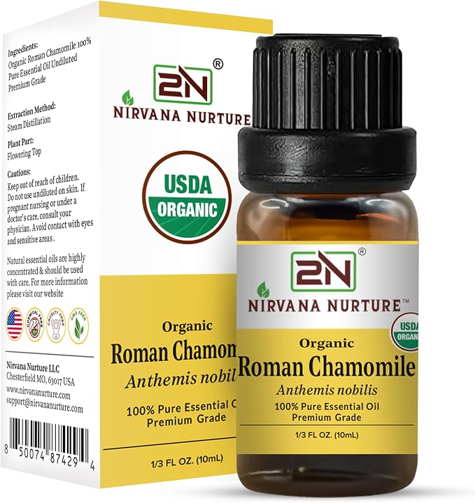 Roman Chamomile Essential Oil, USDA Certified Organic, 100% Pure Undiluted, Aromatherapy Oil for Diffuser, Hair & Skin Care
