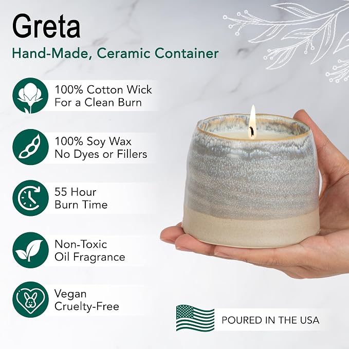 Hyggelight - The Growing Candle, Rosemary & Sage Scent, 10oz Ceramic Pot, Single Wick Aromatherapy Candles, 100% Soy for Women and Men, Greta