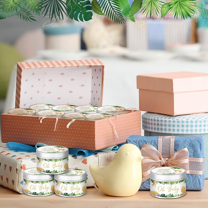 MTLEE 24 Pcs Jungle Animal Baby Shower Party Favors Candles Lavender Scented Baby Shower Favors for Guests Rustic Tealights Candles Gender Reveal Return Gifts (1.2 oz, Khaki)