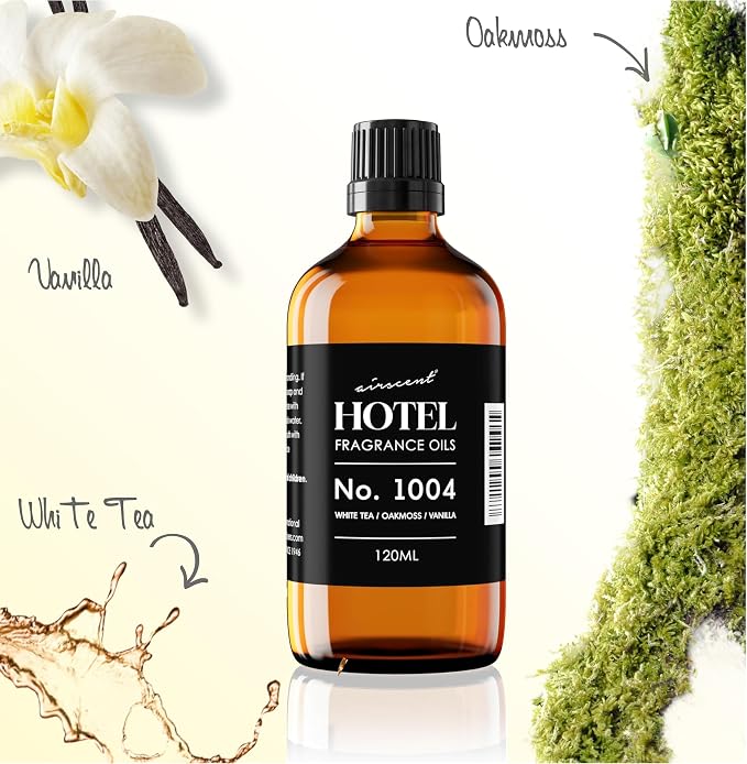 AirScent Hotel Diffuser Oil No. 1004 - White Tea Oakmoss Vanilla - 120 mL | Premium Hotel Fragrance Oil for Ultrasonic and Waterless Diffusers and Crafting - Glass Dropper Bottle