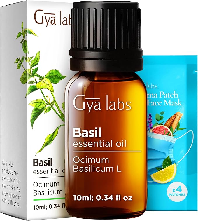 100% Pure Basil Essential Oil - 0.34 Fl Oz - Basil Oil for Hair, Skin, Diffuser, Aromatherapy & DIY Candle Making Scent