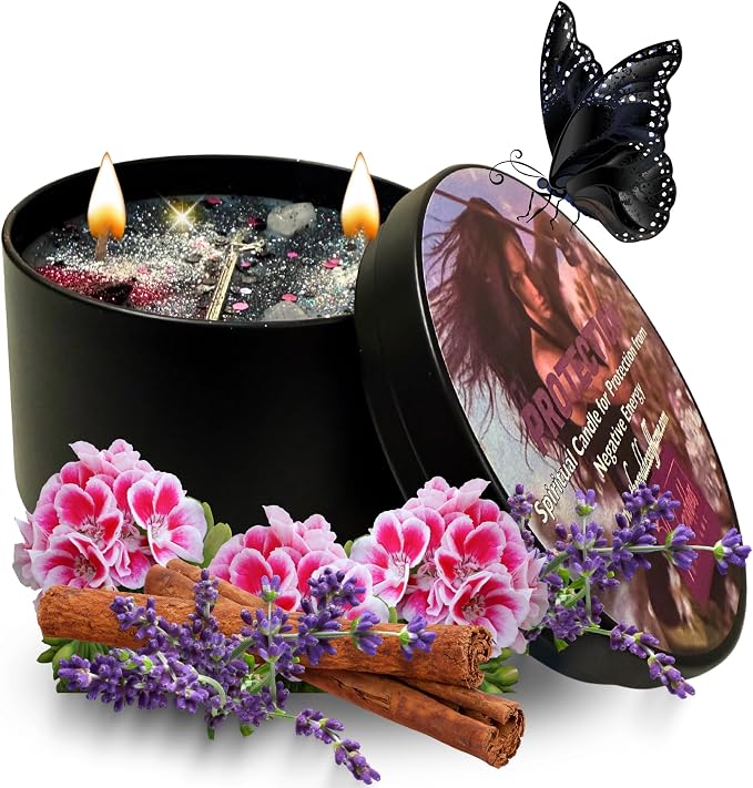 Protection Spell Candle | Coconut Wax Candle | Negativity, Psychic Attacks & Evil Intentions | Wiccan Pagan Hoodoo Conjure (14 oz)