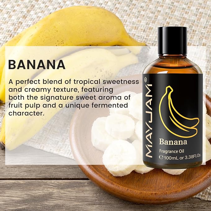 MAYJAM 100ML/3.38FL.OZ Banana Fragrance Oils with Glass Dropper, Essential Oils for Diffusers for Home, Long Lasting Scented Oils for Diffusers Soap Candle Making