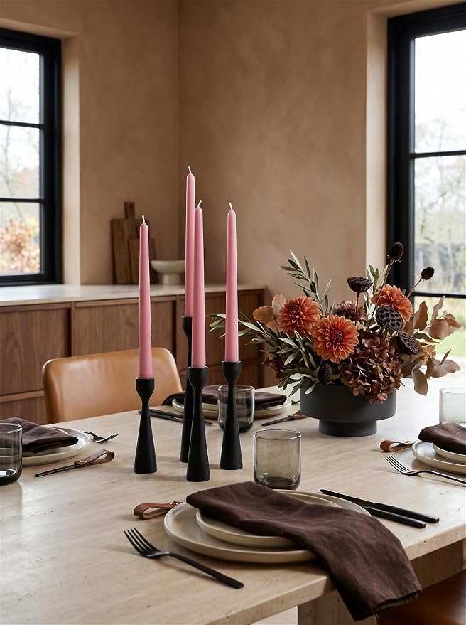 12PK 10" Classic Taper Candles, Dusty Rose Pink, 7-8 Hours Long Burning, Unscented Tall Candlesticks