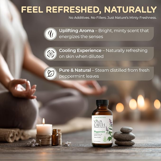 Peppermint Essential Oil – 100% Pure and Natural Peppermint Aroma for Diffusers, Aromatherapy, Hair and Scalp Care, Skin Care, Massage Oils, Soap and Candle Making – with Dropper, 4 oz