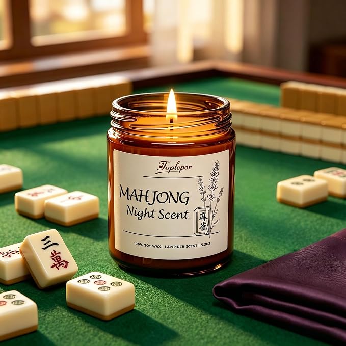Mahjong Night Scent Candle - Unique Game Night Gift Idea, Soy Wax Aromatherapy Candle for Mahjong Night, Friends Game Party, Mahjong Lovers Gifts for Women Men | Lavender Scents, 5.3oz