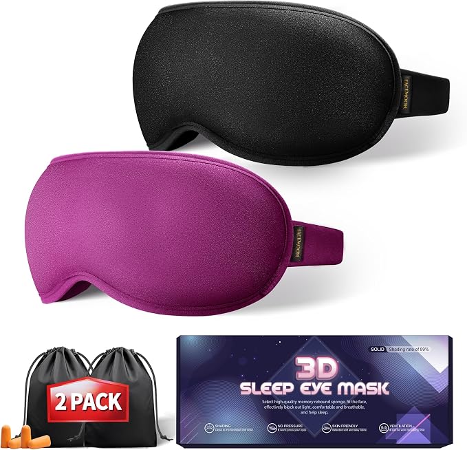 Weighted Sleeping Mask for Women Men 2 Pack 3D Contoured Eye Masks for Sleep (Black,Purple)