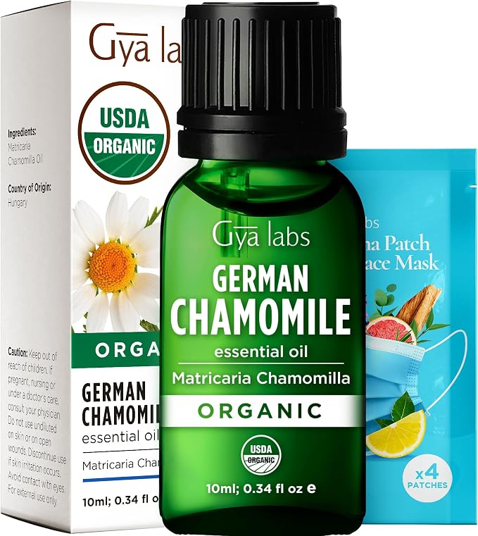Gya Labs Organic German Chamomile Essential Oil - 0.34 Fl Oz - for Skin, Hair, Diffuser, Aromatherapy, DIY Candle Making Scents