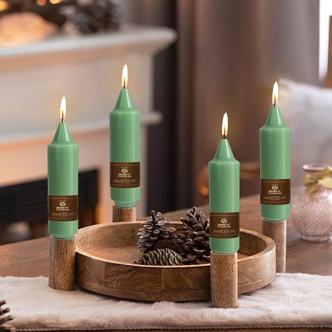 Sage Green Short Taper Candle 5 Inch Candlesticks Unscented Dripless Tapered Candle Set for Home Decor Wedding Party Dinner Candles, 4 Pack