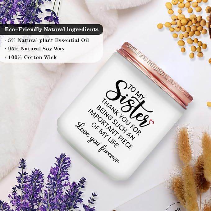 Sister Birthday Gifts - Mothers Day Christmas Gift for Sister from Sisters- Lavender Scented Candle