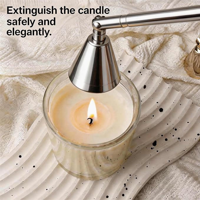 Innovative 2-in-1 Candle Snuffer Extinguisher with Removable Wick Dipper,Candle Flame Put Out Tools with Non-Slip Long Handle,Perfect Accessories for Candle Lovers (Silver)