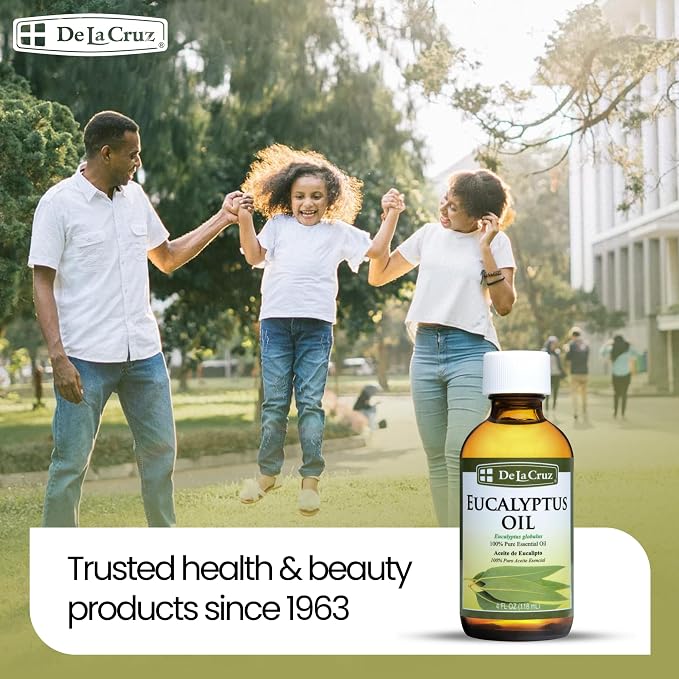 De La Cruz Eucalyptus Essential Oil, 100% Pure Steam Distilled Eucalyptus Globulus, Eucalyptus Oil, Eucalyptus Essential Oil for Diffuser, 4 FL OZ, Aromatherapy, Tree Oil,Long Lasting Scent