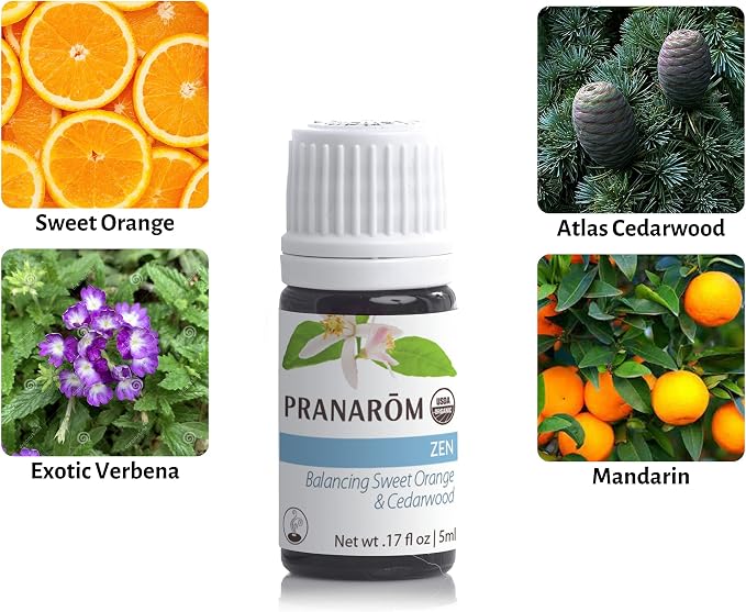 Pranarom - Zen Essential Oil Blend (5ml) - Lime, Cedarwood, Frankincense, Lavender, Cinnamon Bark, and Vanilla - 100% Pure Essential Oil for Confidence &Vitality | USDA and ECOCERT Certified Organic