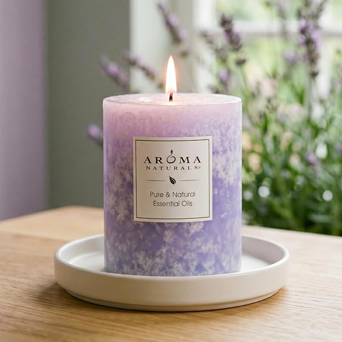 Aroma Naturals Lavender Essential Oil Blue Scented Pillar Candle, Tranquility, 3 inch x 3.5 inch