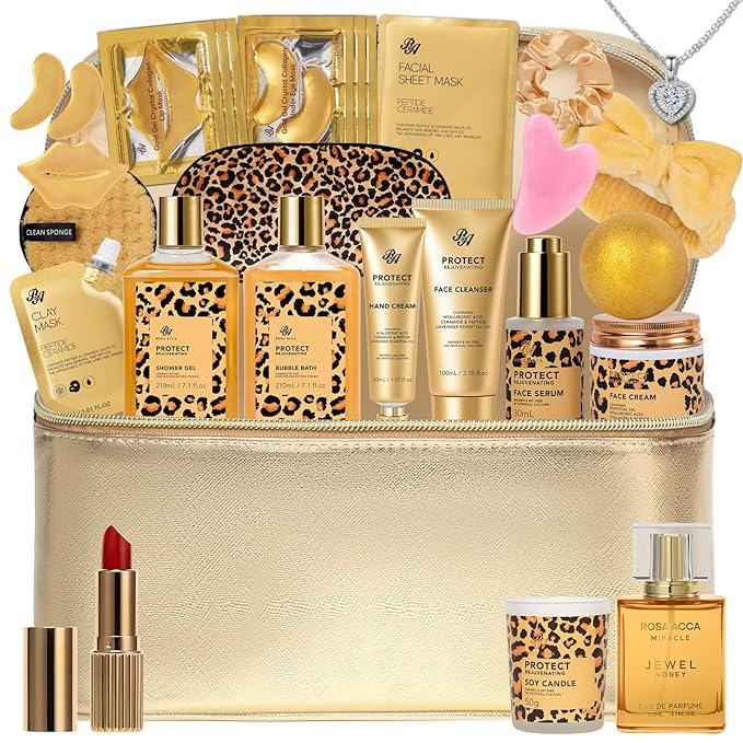 25 Pcs Mother's Day Gift, Honey & Almond Bath & Body Gift Set for Women, Hydrating Skin Care Kit, Spa Gift, Cosmetic Bag, Necklace, Anniversary, Christmas, Birthday, Valentines, Wife