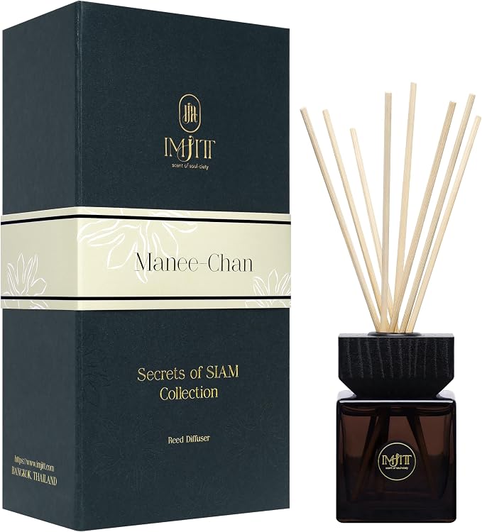 Manee-Chan by IMJITT: Authentic Thai Aromatherapy Diffuser & Premium Reed Diffuser Set for Home. Refreshing Peppermint, Lily, and sea Breeze Scent to Create an Elegant, Relaxing Ambient Fragrance.
