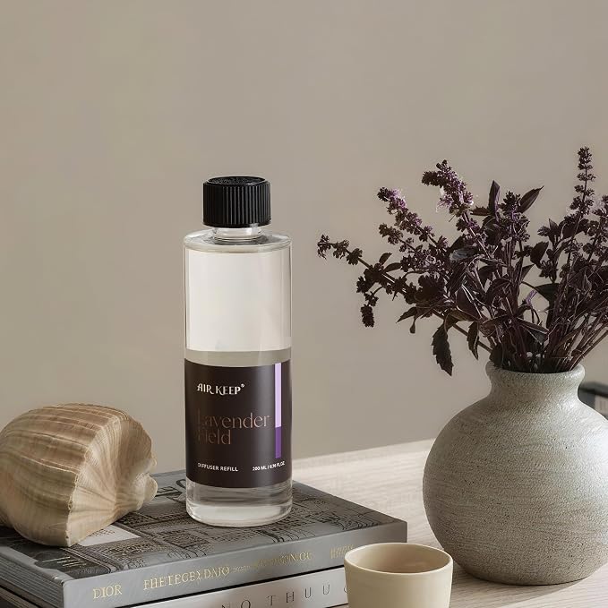 Airkeep Lavender Field Reed Diffuser Refill – 6.76 fl oz – Premium Scented Oil for Home Aromatherapy – Long-Lasting Fragrance for Reed Diffusers – Perfect for Bathroom, Bedroom & Home Decor