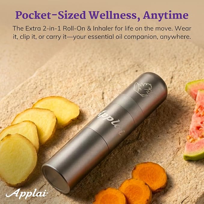 Extra - Muscle Roller Stick - 2 in 1 Essential Oil Roll On & Aromatherapy Inhaler - Plai Oil Capsaicin Mint Massage Oil - Warming - Muscle Roller - Space Grey, 2g
