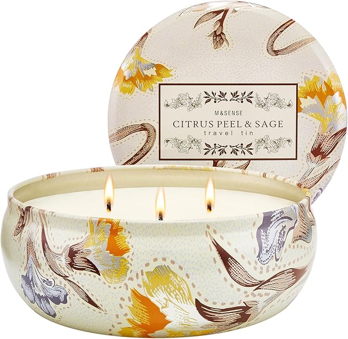M&SENSE 3 Wick Soy Candles for Home Scented, 12oz Citrus & Sage Scented Aromatherapy Candle for Stress Relief, 40 Hour Burn Time, Highly Scented Candle Gift