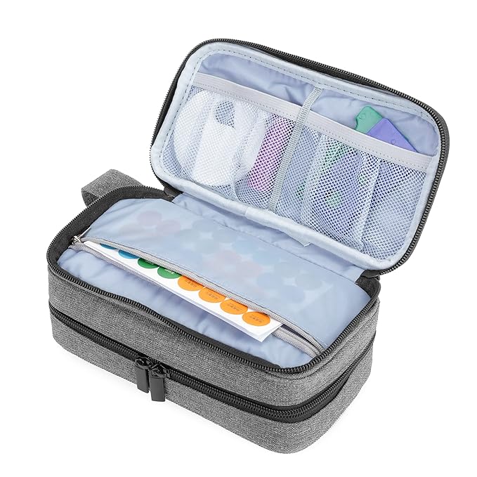 LUXJA Essential Oil Carrying Case - Holds 12 Bottles (5ml-15ml, Also Fits for Roller Bottles), Portable Double-Layer Organizer for Essential Oil and Accessories, Gray