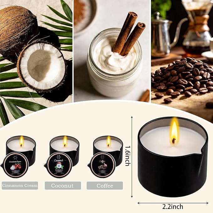 3 Pack Low Temperature Massage Oil Candle Set - Soy Wax that Melts Into Skin Nourishing Body Oil Massage Candle for Home Spa, Massage Therapy, Relaxation - Natural - 2.35 oz Each