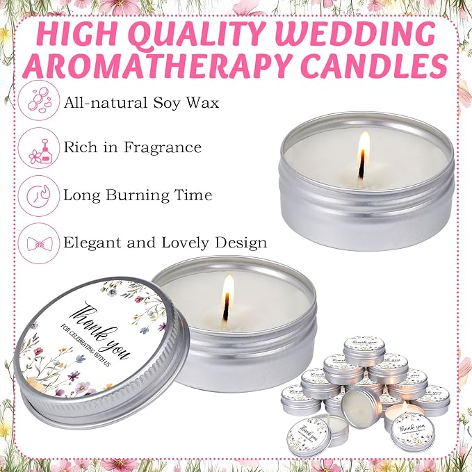 MTLEE 50 Pcs Wildflower Wedding Candles Gift Favors for Guests 1 Oz Lavender Scented Soy Wax Aromatherapy Candle Favors for Bridal Shower Rustic Wedding Party Guests(Wildflower)