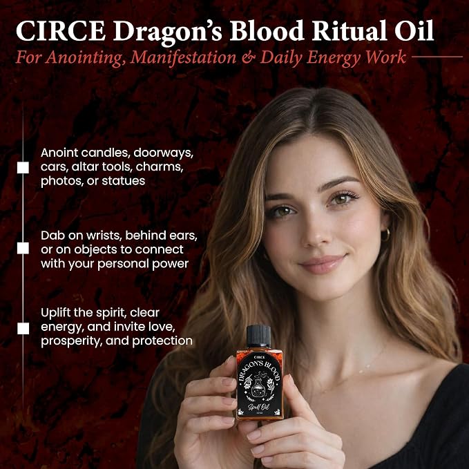 CIRCE Dragon’s Blood Spell Oil- Ritual & Intention Oil to Strengthen Your Space, Grounding & Personal Alignment, Wear as Fragrance or Add to Bath - Coconut Oil with Dragon’s Blood Resin & Cedar 1/2 oz