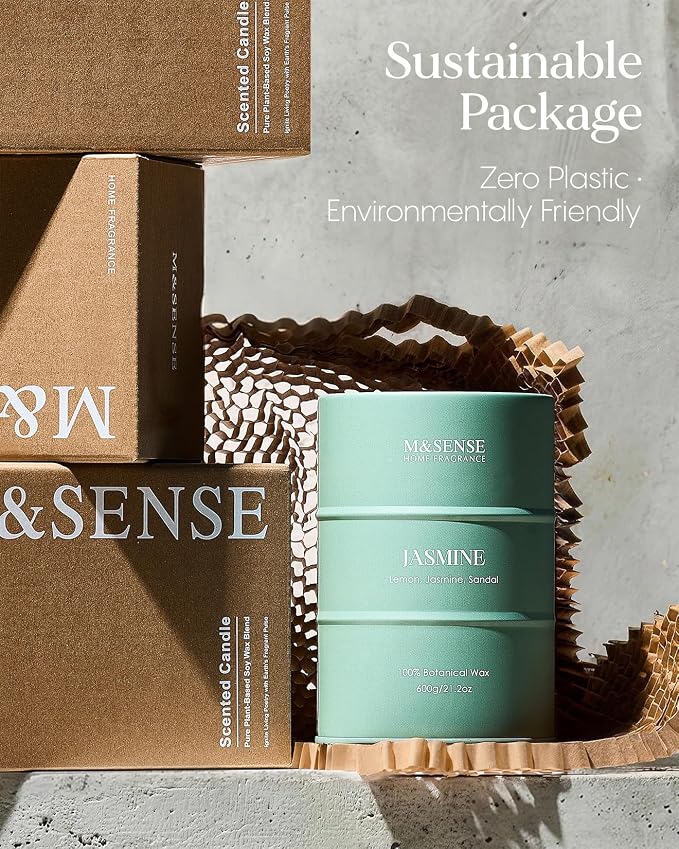 M&SENSE Jasmine Scented Candles Large, Natural Soy Candles 21.2oz 120 Hour Slow Burning,Aromatherapy Candle for Stress Relief Meditation Relaxing