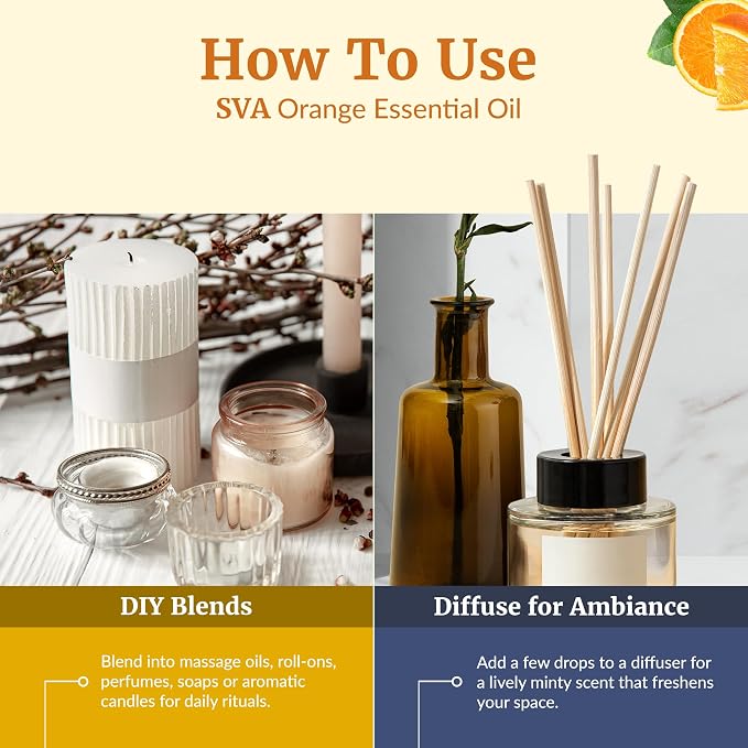 SVA Orange Essential Oil 4 Fl Oz – for Aromatherapy, Diffuser, Skin & Hair Care – Ideal for Massage & DIY Blends - with Dropper