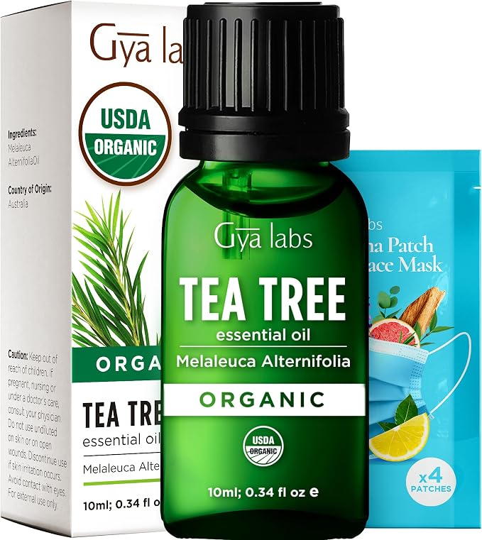Gya Labs USDA Organic Tea Tree Essential Oil for Skin, Nails - 0.34 Fl Oz - Face, Hair, Diffuser, Aromatherapy, DIY Candle Making Scents