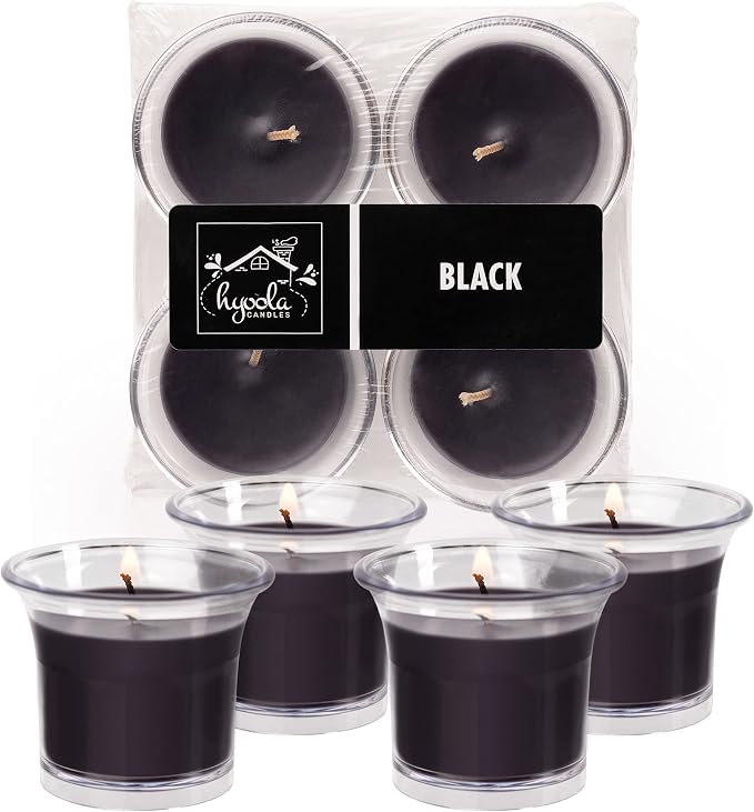 HYOOLA Clear Cup Scented Votive Candles - Black - 12 Hour Burn Time - 4 Pack - European Made