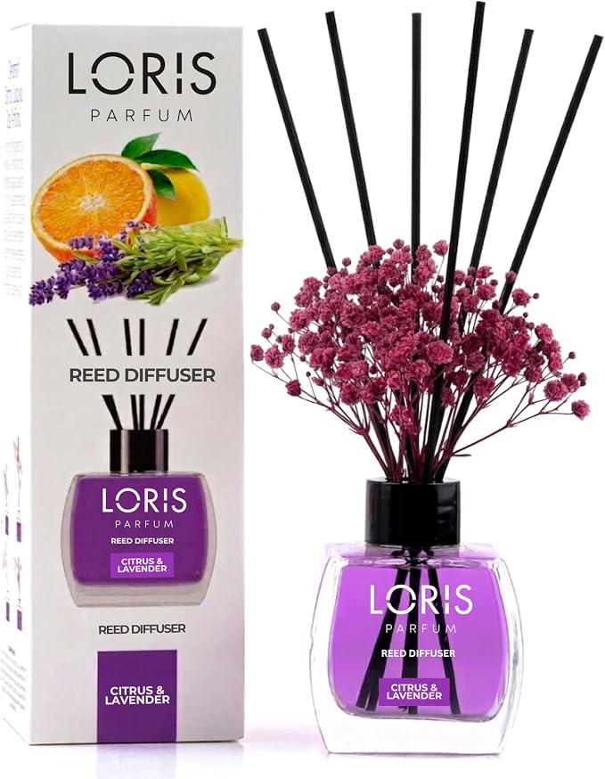 Loris Citrus & Lavender Reed Diffuser Set with Dried Flowers | Reed Diffusers for Home with Sticks | Bathroom Diffuser & Room Scent | Long-Lasting Home Fragrance | 120 mL / 4.06 fl oz