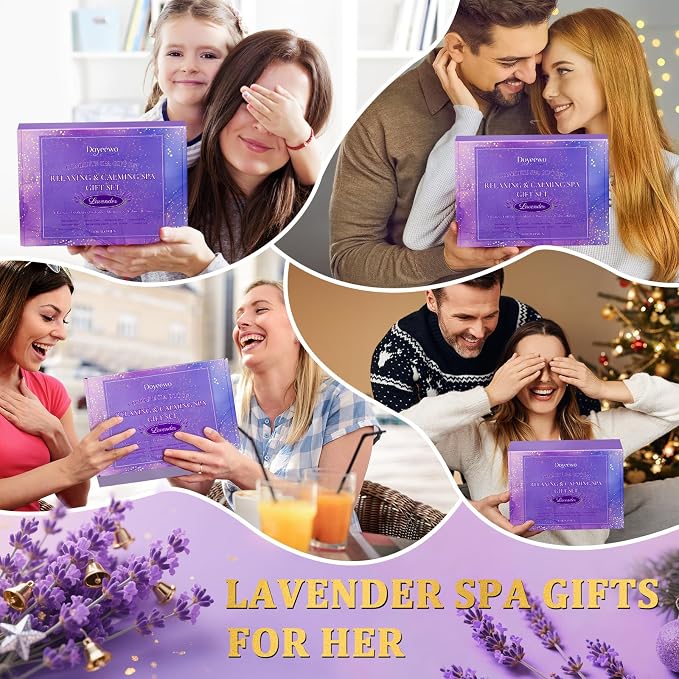 Spa Gifts for Women,Bath Body Care Wash Christmas Gifts Baskets for Women,Relaxation Calming Lavender Spa Set Home Self Care Shower Kit Birthday Valentines Stocking Stuffers for Mom Wife Sister